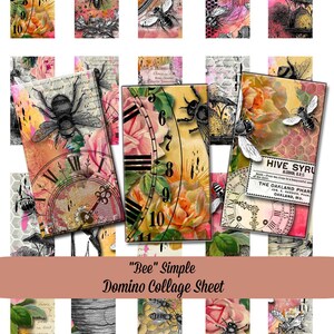 May include: A digital collage sheet featuring a vintage aesthetic with bees, clocks, flowers, and honeycomb patterns. The sheet is designed for crafting and scrapbooking projects.