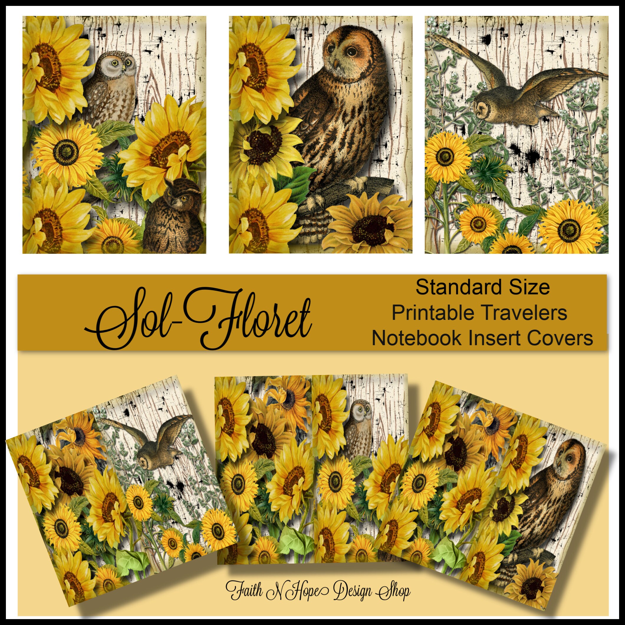 Travelers Notebook Insert Cover Midori Insert Kit Printable Notebook Insert Ephemera Standard Inserts Owls Sunflowers Digital Inserts