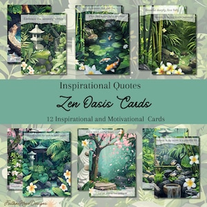 Cartões de inspiração estética zen, coisas efêmeras, arte cristã, kits de diário digital, citações motivacionais, jardim zen, atenção plena, tranquilidade