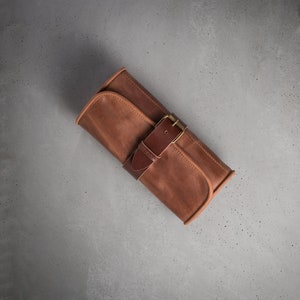 Leather toiletry bag Hanging wash roll Travel toiletry pouch Barber toiletry bag Travel case for toiletries image 7
