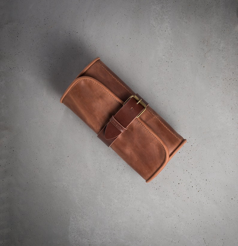 Leather Wash roll Travel toiletry bag Leather Dopp kit Barber toiletry case Leather organizer Hanging toiletry bag image 4