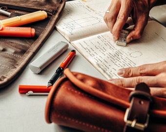 Leather Pencils case Artist organizer Journalist roll School supplies Leather pencils roll Christmas gift