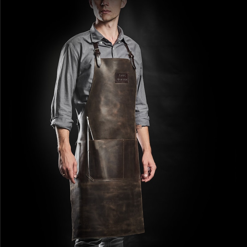 Leather apron for chef Restaurant form style Outdoor apron Welding apron Woodworking apron Bbq apron Brown