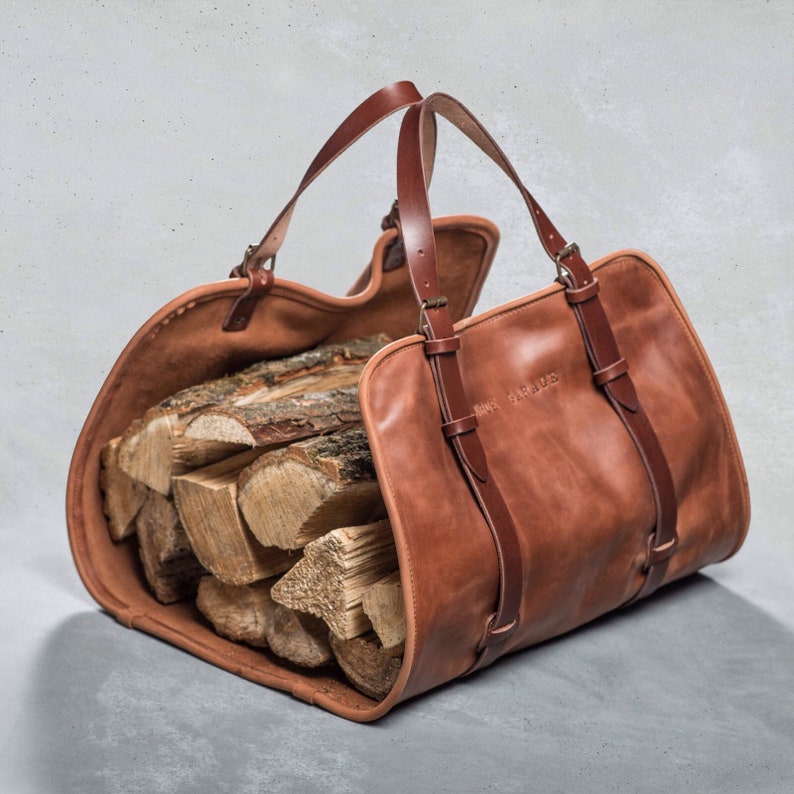 Leather Log Carrier Leather Log Holder Firewood Holder Leather Etsy