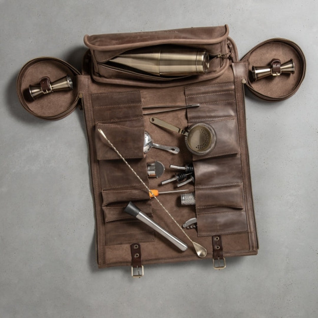 Cocktail Tools Bag Home Bar Accessory Leather Bartender Roll Etsy
