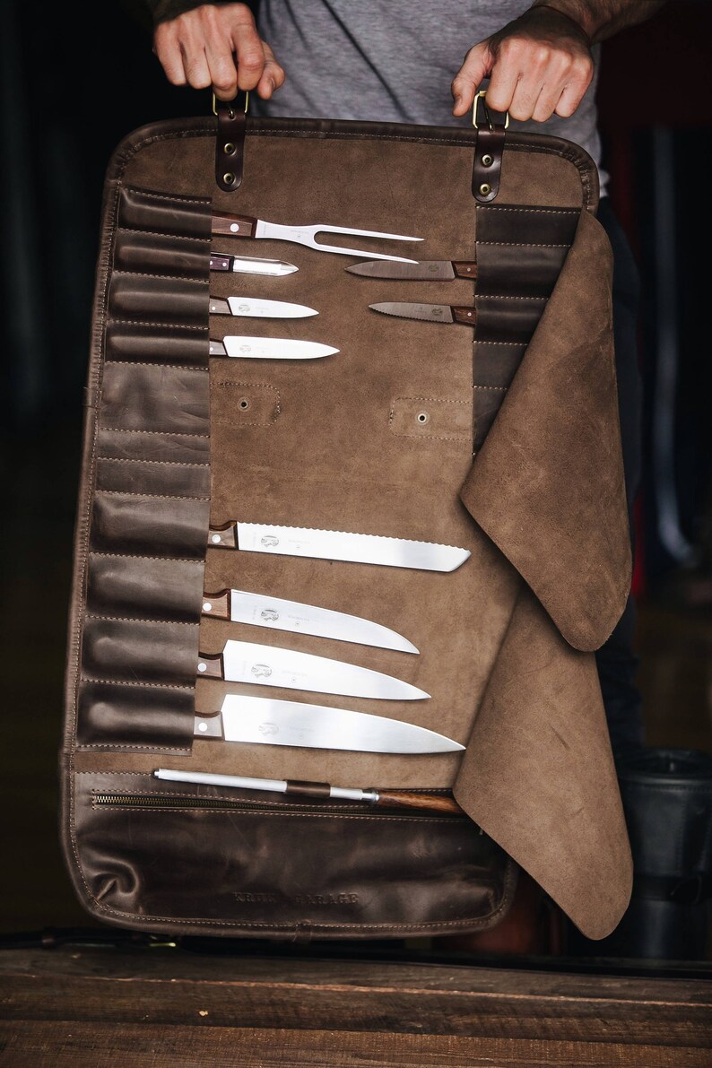 Leather knife roll Chefs roll by Kruk Garage Gifts for Etsy