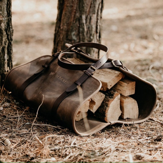 Porte bois de chauffage - Sac en cuir