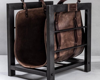 Firewood Rack With Leather Bag Fireplace Stand Indoor Furniture Log Storage Woodburner Accessory Firewood Holder Christmas Gift Etsy