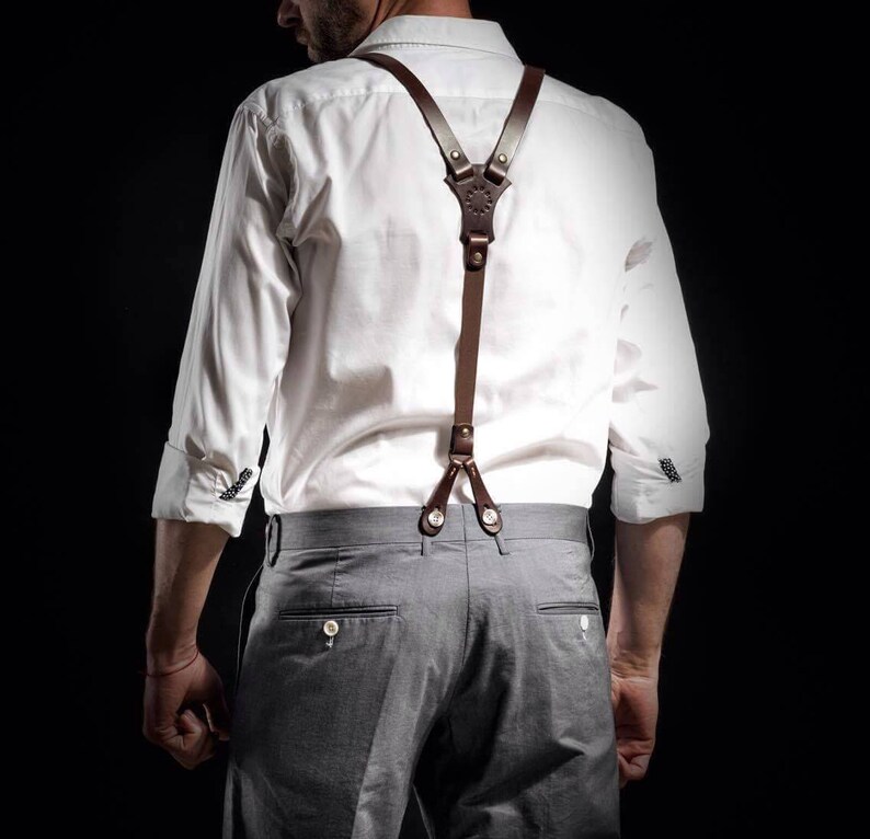 Leather suspenders Full kit Brown Wedding men's Etsy
