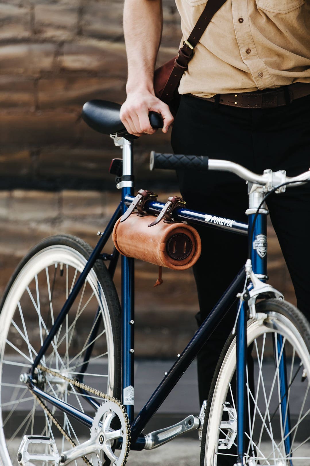 レザー自転車バッグ フレームバッグ サイクリングレザーバッグ