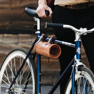 Leather bicycle bag Frame bag Cycling leather bag Handlebar bag Cycling accessories Handcrafted bike bag Father day gift