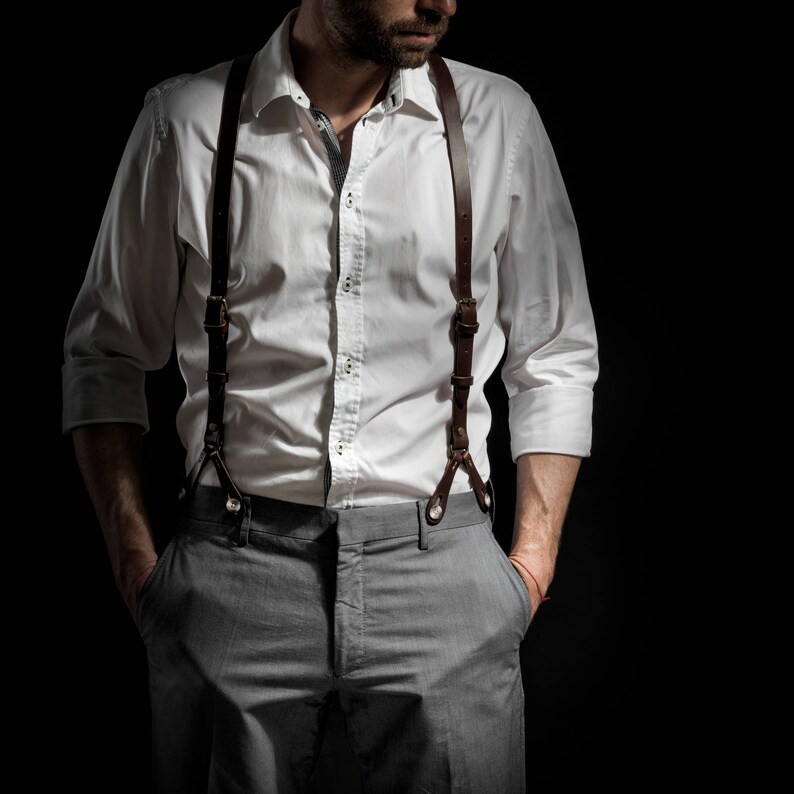 Leather suspenders Full kit Brown Wedding men's Etsy