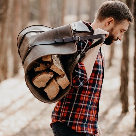 Porte bois de chauffage - Sac en cuir