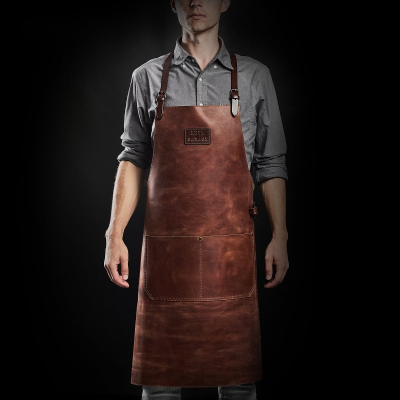 Leather apron for chef Restaurant form style Outdoor apron Welding apron Woodworking apron Bbq apron Cognac brown