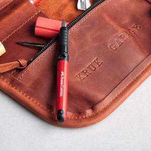 Leather Pencils case Artist organizer Journalist roll School supplies Leather pencils roll Fathers day gift image 4