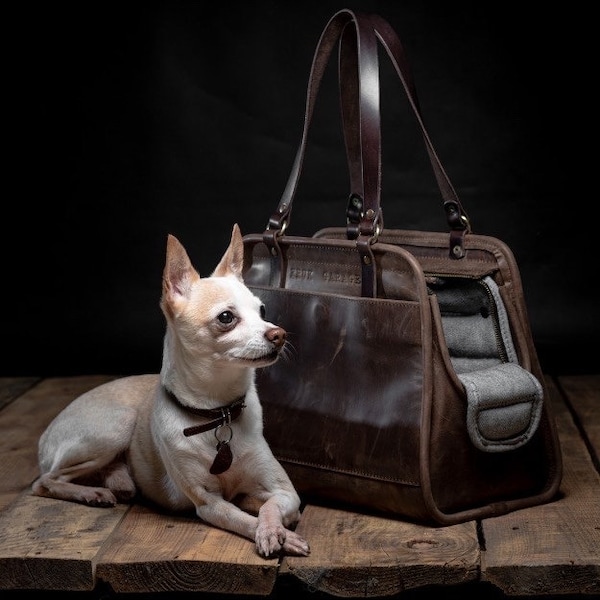 Hundeträger Geldbörse Leder Haustier Tasche Hundetasche Kleiner Hundeträger Leder Tragetasche Reise tragbare Haustiertasche Schultertasche für Haustier