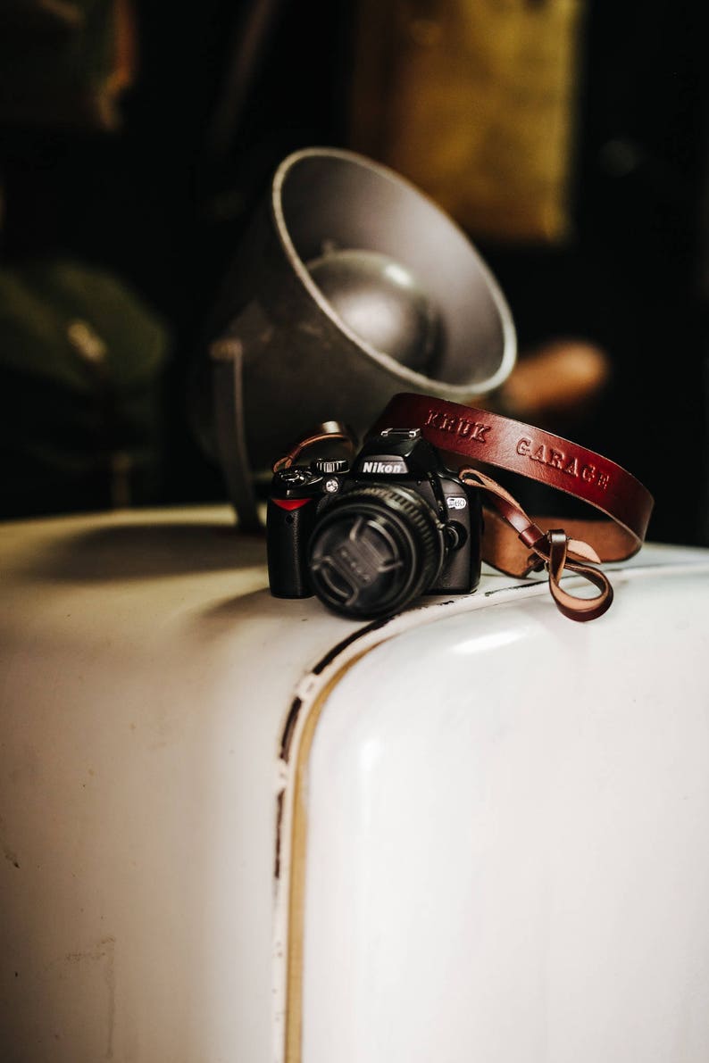 Leather camera strap Camera strap by Kruk Garage Vegetable tanned leather camera strap accessories Photographer gift FREE PERSONALIZATION