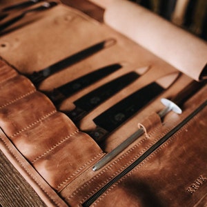 Leather roll bag for kitchen utensils Gift for chef Knives Organizer Tools storage Chef gift
