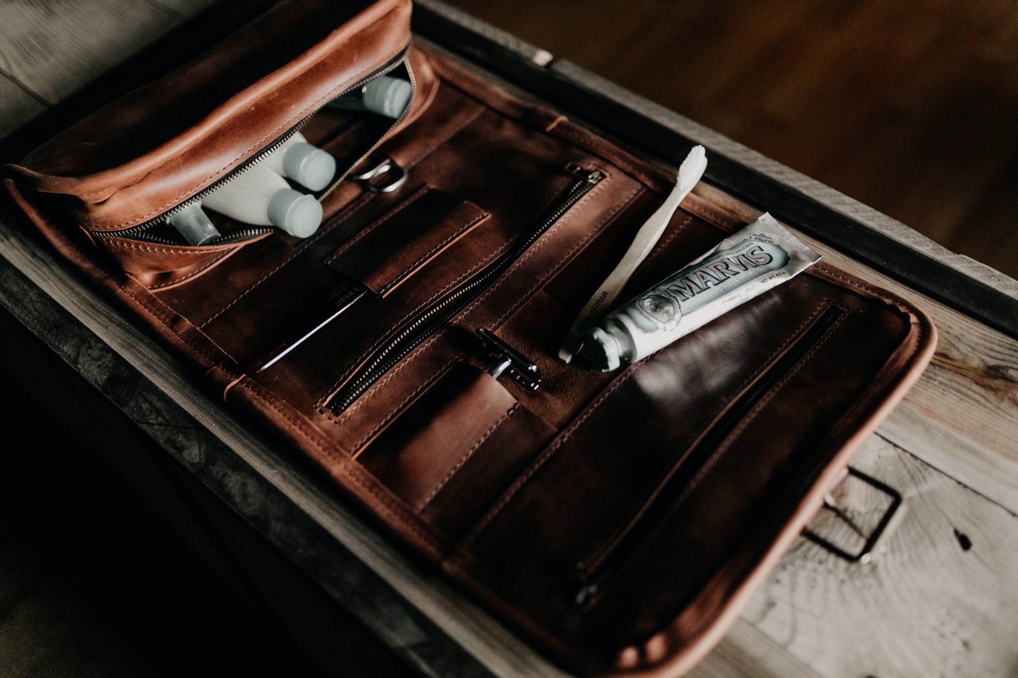 Barber toiletry roll Brown wash bag Amenities kit Leather Dopp | Etsy