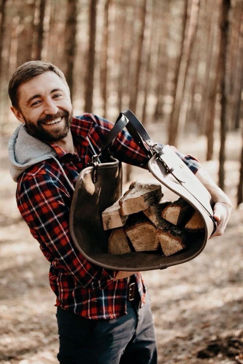 Leather Log Carrier Leather Log Holder Firewood Holder Leather Etsy