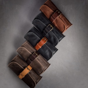 Travel Wash roll Leather toiletry bag by Kruk Garage Hanging wash bag Barber toiletry case Father’s Day gift