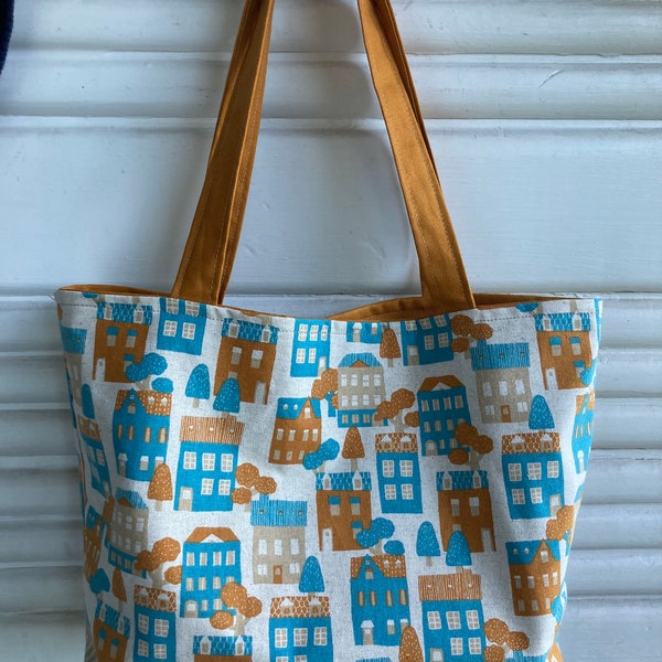 Japanese Sevenberry Houses cotton-canvas Tote / mustard lining / shopper