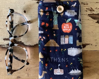 City Guides fabric glasses case / Rifle Paper co / sunglasses case / button pouch