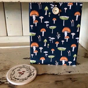 Mushrooms book sleeve / Mel Armstrong/ book sleeve / cotton book cover