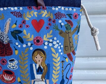 Wonderland linen-canvas On-the-Go project bag  / Rifle Paper co / Sotakhandmade patterns