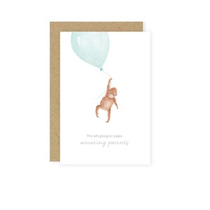 Nieuwe kaart voor ouders, je gaat geweldige ouders maken, kaart aap, kaart nieuwe baby, kaart aanstaande ouders, kaart gefeliciteerd