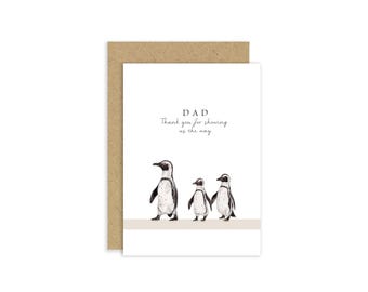 Penguin fathers day card, Dad showing us the way, Thank you card, Thank you dad, Penguin card