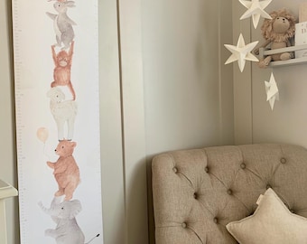 Animal height chart, Fabric height chart, Woodland nursery decor, Children’s canvas height chart