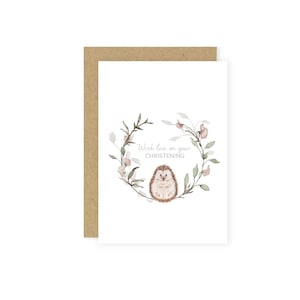 Biglietto con riccio, biglietto per il battesimo, con amore sul tuo biglietto per il battesimo, biglietto con animale carino, biglietto floreale, biglietto per neonato