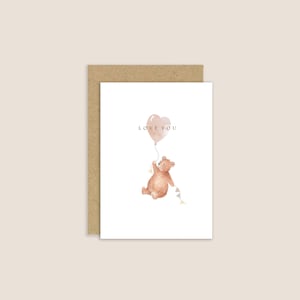 Love You Card, Bear Card, Cute Bear Card, Friendship Card, Mum Card, Husband Card, Wife Card, Cute Bear Illustration