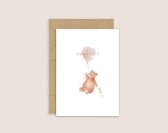 Carte je t'aime, carte ours, carte ours mignon, carte amitié, carte maman, carte mari, carte femme, illustration mignonne ours