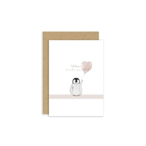Biglietto di benvenuto al mondo del pinguino, biglietto di nascita, biglietto del pinguino