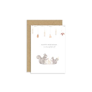 Tarjeta de cumpleaños de ardilla, tarjeta de amigo, tarjeta de amistad, tarjeta de cumpleaños de otoño, tarjeta de otoño, hojas de otoño, tarjeta de cumpleaños de octubre