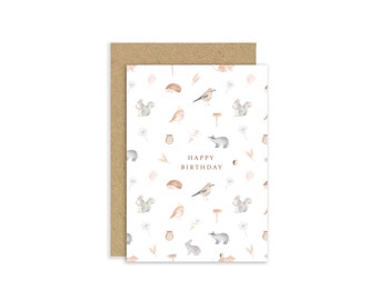 Woodland Birthday Card, Woodland Animals, Nature Lover Card, Card for Gardeners