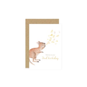 Carte de 2e anniversaire, carte d'anniversaire kangourou, carte d'anniversaire pour enfants, peinture kangourou, deuxième anniversaire, jolie carte pour enfants