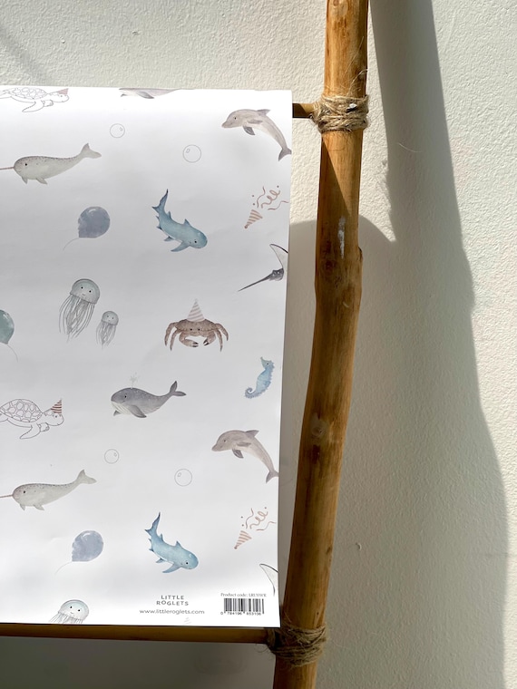 Under the Sea Gift Wrap, Ocean Gift Wrap Sheet, Shark Wrapping Paper, Animal wrapping paper
