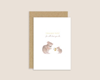 Thank You Card, Mouse Card, Thank you For All That you Do, Card for Nurses, Mouse Thank you, Sunflower Card