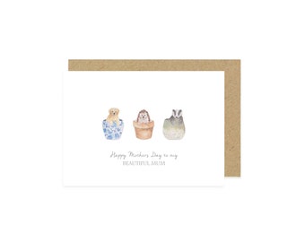 Animal Mothers Day Card, Beautiful Mum Card, Gardening Card, Mum Card, Cute Mothers Day Cards, Woodland Card