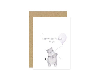 Hippo Birthday Card, Cute Birthday Card, Chilren’s Birthday Card, Hippo watercolour, Kids Birthday Card