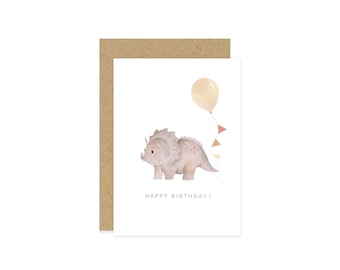 Dinosaur Birthday Card, Triceraptops Card, Children’s Birthday Dinosaur, Kids Birthday