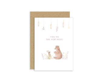 You’re the Best Card, Bear Card, Friendship Card, Cards for Mum, Hedgehog Card, Cute Cards