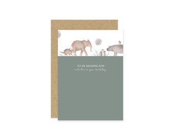 Son Birthday Card, Amazing son Card, Elephant Card, Children's Birthday Card, First Birthday Card, Keepsake Card, Party Card