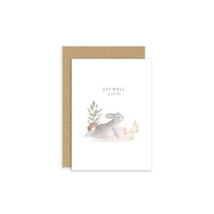 Carte de rétablissement, carte de yoga, carte pour yogi, carte de lapin, carte étoilée, carte de rétablissement, peinture de lapin, carte de Pilates