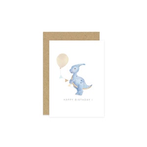 Cartão de aniversário de dinossauro, cartão de Parasaurolophus, aniversário infantil de dinossauro, aniversário infantil