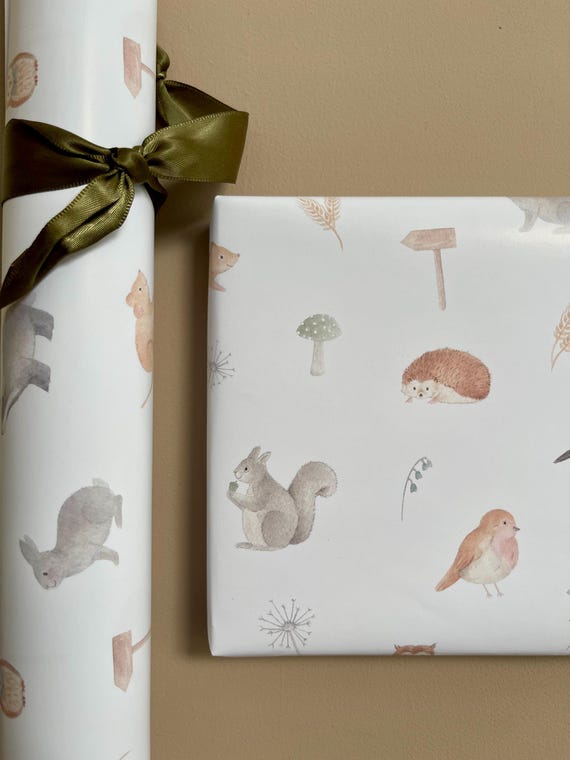 Woodland gift wrap, Woodland gift wrap sheet, Gift wrap, Animal wrapping paper