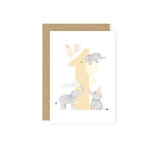 Erste Geburtstagskarte, Elefant Karte, Geburtstagskarte, One Today, alles Gute zum Geburtstag, Zahlen Karte, Kinder Geburtstagskarte, erster Geburtstag
